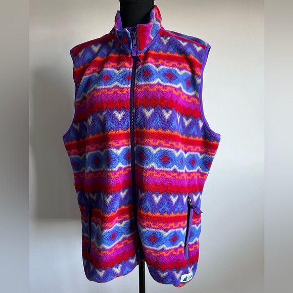 ‼️SOLD 1990s Vintage MEC Aztec Print Polar Fleece Unisex Full Zip Vest Size L - Picture 1 of 10